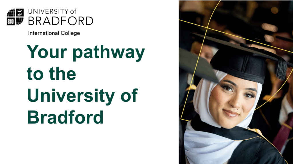 University of Bradford International College promotional image featuring a graduate